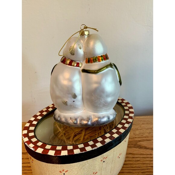 VTG 90s Primitive Snowman Couple Blown Glass Hand Painted Ornament w Box Xmas - Picture 11 of 16